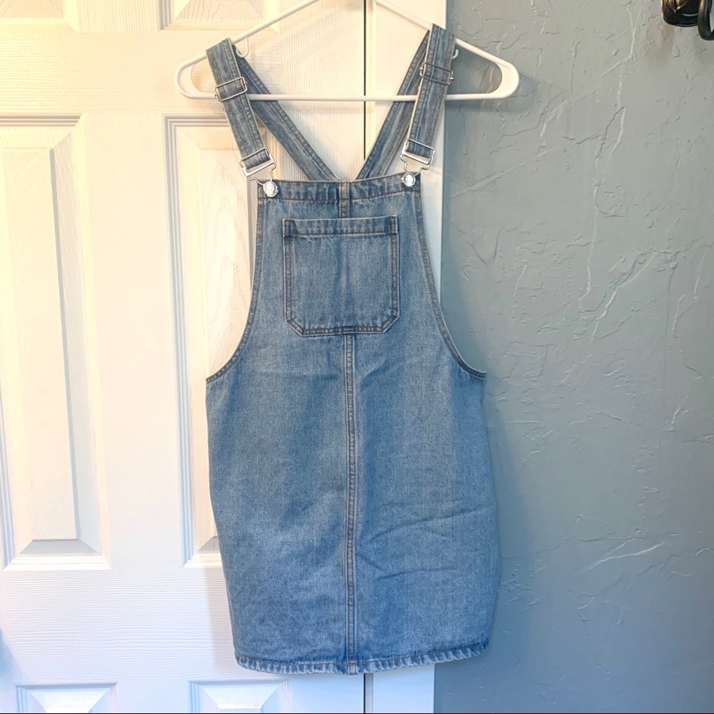 Denim overall mini dress